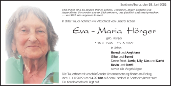 Traueranzeige von Eva Maria Hörger von Heidenheimer Zeitung