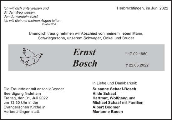 Anzeige Ernst Bosch
