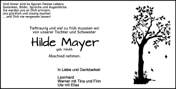 Traueranzeige von Hilde Mayer von Heidenheimer Zeitung