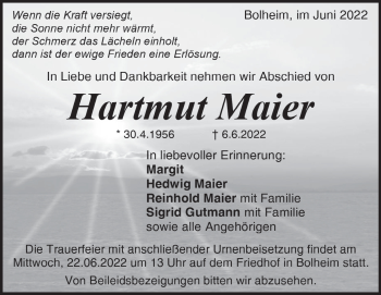 Traueranzeige von Hartmut Maier von Heidenheimer Zeitung