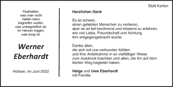 Traueranzeige von Werner Eberhardt von Heidenheimer Zeitung