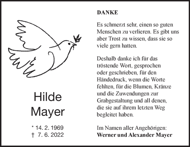  Traueranzeige für Hilde Mayer vom 24.06.2022 aus Heidenheimer Zeitung