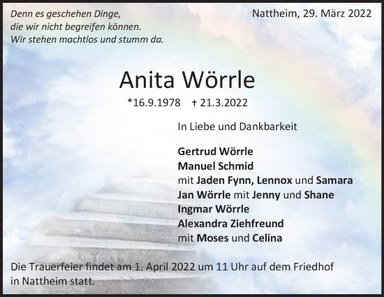 Traueranzeige von Anita Wörrle von Heidenheimer Zeitung