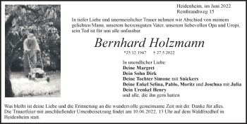 Traueranzeige von Bernhard Holzmann von Heidenheimer Zeitung
