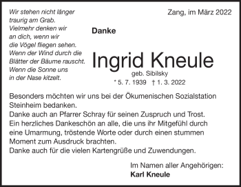 Traueranzeige von Ingrid Kneule von Heidenheimer Zeitung
