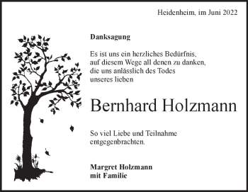 Traueranzeige von Bernhard Holzmann von Heidenheimer Zeitung