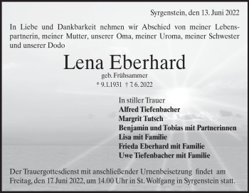 Traueranzeige von Lena Eberhard von Heidenheimer Zeitung