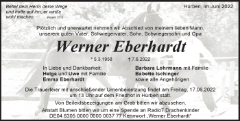 Traueranzeige von Werner Eberhardt von Heidenheimer Zeitung