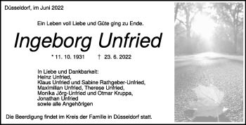 Anzeige Ingeborg Unfried