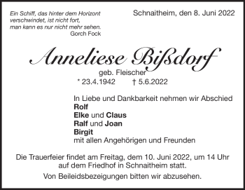 Traueranzeige von Anneliese Bißdorf von Heidenheimer Zeitung