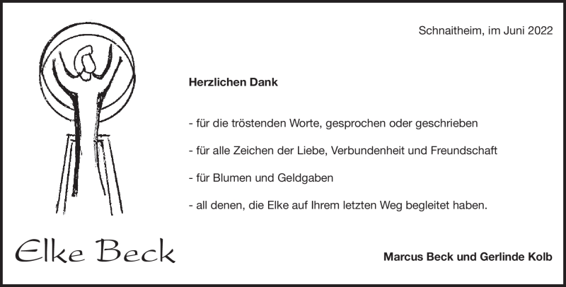  Traueranzeige für Elke Beck vom 18.06.2022 aus Heidenheimer Zeitung