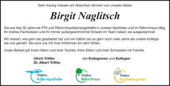Traueranzeige von Birgit Naglitsch von Heidenheimer Zeitung