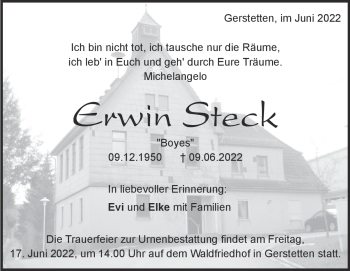 Traueranzeige von Erwin Steck von Heidenheimer Zeitung