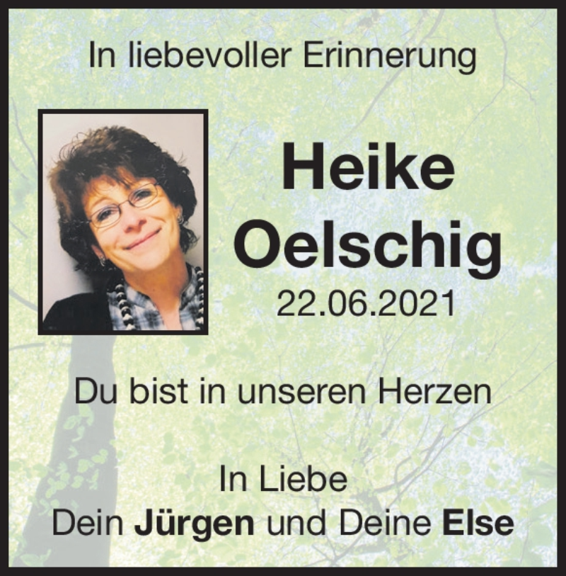  Traueranzeige für Heike Oelschig vom 22.06.2022 aus Heidenheimer Zeitung