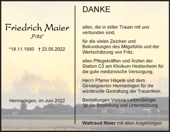 Traueranzeige von Friedrich Christian Maier von Heidenheimer Zeitung