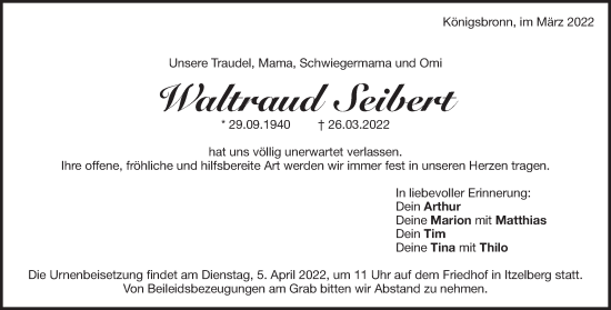 Traueranzeige von Waltraud Seibert von Heidenheimer Zeitung