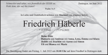 Anzeige Friedrich Häberle