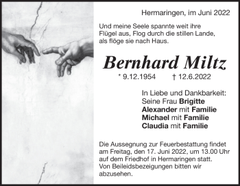Traueranzeige von Bernhard Miltz von Heidenheimer Zeitung
