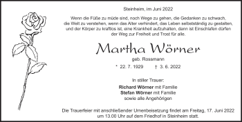 Traueranzeige von Martha Wörner von Heidenheimer Zeitung