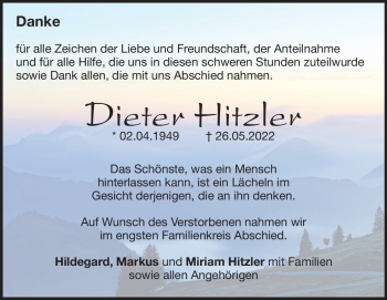 Traueranzeige von Dieter Hitzler von Heidenheimer Zeitung