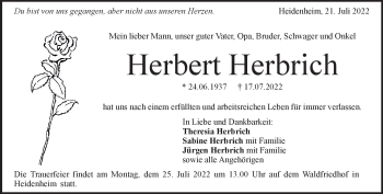 Traueranzeige von Herbert Herbrich von Heidenheimer Zeitung