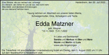 Traueranzeige von Edda Matzner von Heidenheimer Zeitung