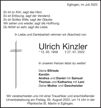 Traueranzeige von Ulrich Kinzler von Heidenheimer Zeitung