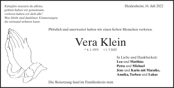 Traueranzeige von Vera Klein von Heidenheimer Zeitung