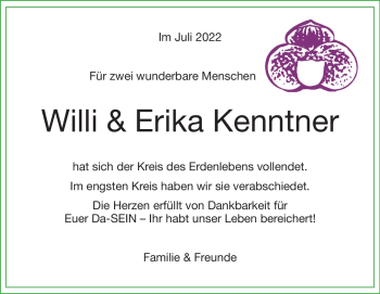 Traueranzeige von Willi + Erika Kenntner von Heidenheimer Zeitung
