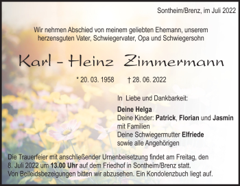 Anzeige Karl-Heinz Zimmermann