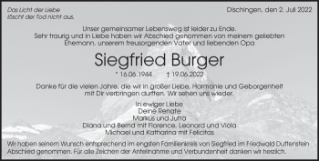 Traueranzeige von Siegfried Burger von Heidenheimer Zeitung