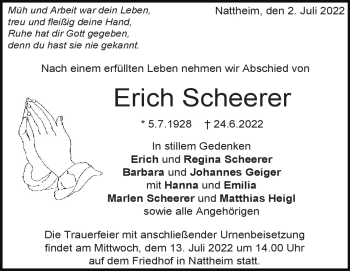Anzeige Erich Scheerer