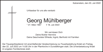 Traueranzeige von Georg Mühlberger von Heidenheimer Zeitung