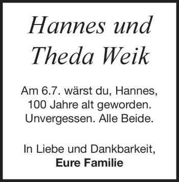 Traueranzeige von Theda Weik von Heidenheimer Zeitung