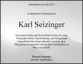 Traueranzeige von Karl Seizinger von Heidenheimer Zeitung