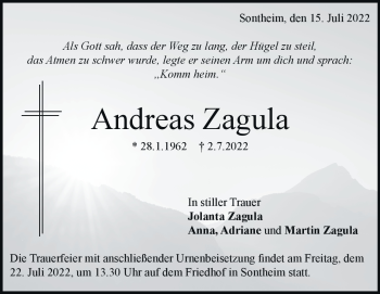Traueranzeige von Andreas Zagula von Heidenheimer Zeitung