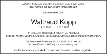Traueranzeige von Waltraud Kopp von Heidenheimer Zeitung