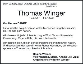 Traueranzeige von Thomas Winger von Heidenheimer Zeitung