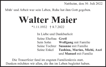 Traueranzeige von Walter Maier von Heidenheimer Zeitung