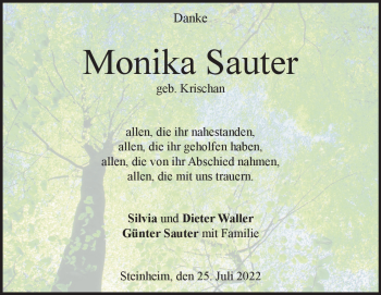 Traueranzeige von Monika Sauter von Heidenheimer Zeitung