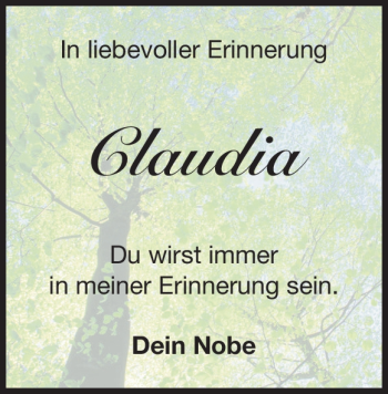 Traueranzeige von Claudia Waldstein von Heidenheimer Zeitung