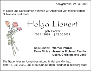 Traueranzeige von Helga Lienert von Heidenheimer Zeitung