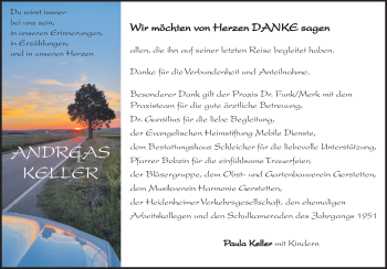 Traueranzeige von Andreas Keller von Heidenheimer Zeitung