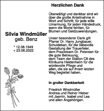 Traueranzeige von Silvia Windmüller von Heidenheimer Zeitung