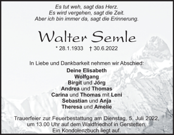 Anzeige Walter Semle