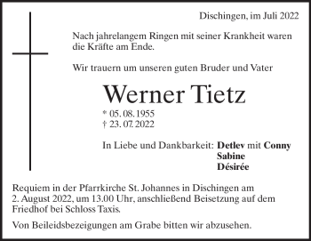 Traueranzeige von Werner Tietz von Heidenheimer Zeitung