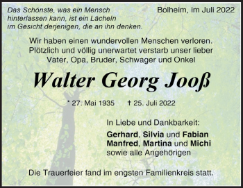 Traueranzeige von Walter Georg Jooß von Heidenheimer Zeitung