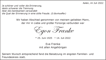 Traueranzeige von Egon Franke von Heidenheimer Zeitung
