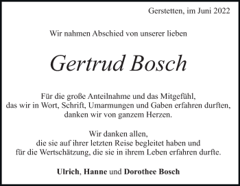 Traueranzeige von Gertrud Bosch von Heidenheimer Zeitung