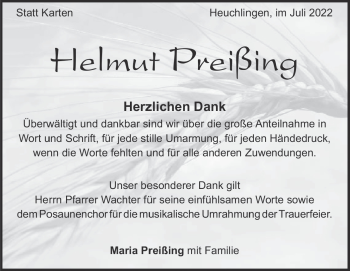 Traueranzeige von Helmut Preißing von Heidenheimer Zeitung